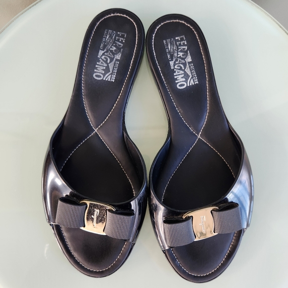 Salvatore Ferragamo Shoes - SALVATORE FERRAGAMO Cirella Jelly Black Slip On Flat Sandal Size 9